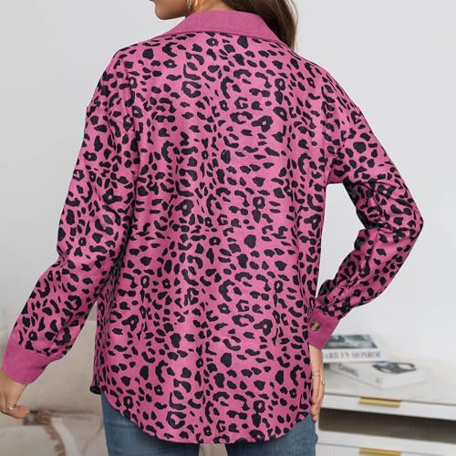 Shackets for Women 2024 Corduroy Leopard Print Jacket Casual Button Down Long Sleeve Blouse Fall Fashion Winter Coat2