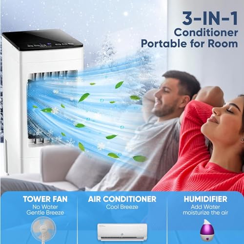 SHAVINGFUN Air Cooler for Home,Portable Air Conditioner with Remote Control and LED Display,8H Timer,8 L Water Tank with 4 Ice Packs,Adjustable Speeds,60° Oscillation,High Cooling Efficiency for Room - Image 3