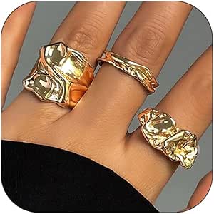 Amazon.com: CJIAYUJEW Chunky Gold Rings Set for Women Adjustable Round ...
