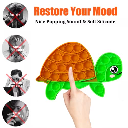 Turtle Push Pop Bubble Fidget Toy, Silicone Animal Sensory Squeeze Toy, Stress Relief, Anti-Anxiety, ADHD, Autism, Special Fidget Popper Gift for Kids and Adults, 1 Count (Turtle)