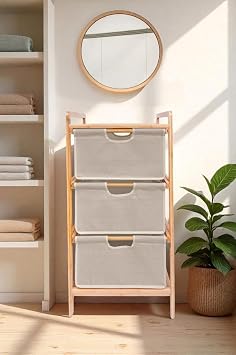 Digithome Bambu 1 Raflı 3 Çekmeceli Banyo Düzenleyici Çekmeceli Dolap Komodin DB-0039