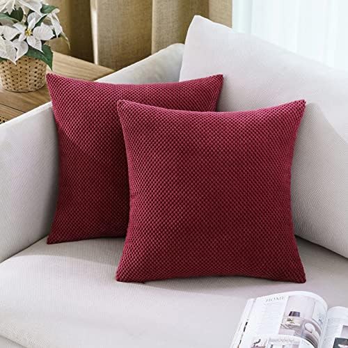 MIULEE Corduroy Granule Fabric Square Throw Pillow Case Solid Cushion Cover Sham Home for Sofa Chair Couch Bedroom Decorative Pillowcases 16x16 inch 40x40cm 2 Pieces Lemon