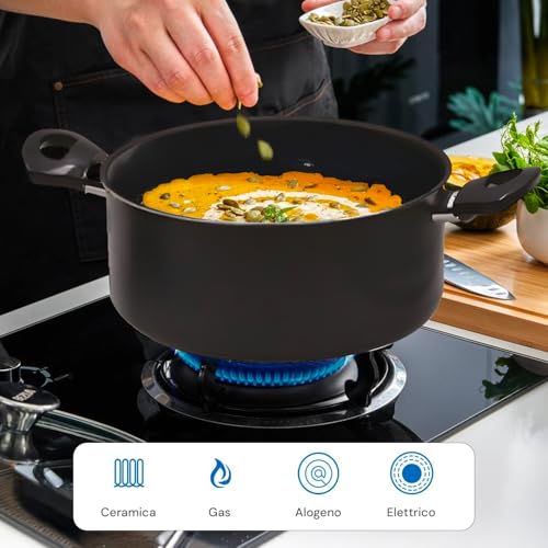 Juego de cacerolas de aluminio Wintem de 20/24 cm con tapas de cristal negro 3