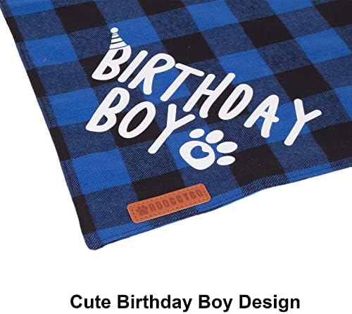 ADOGGYGO Dog Birthday Hat Bandana Set, Blue Plaid Boy Dog Bandana, X-Large - 5