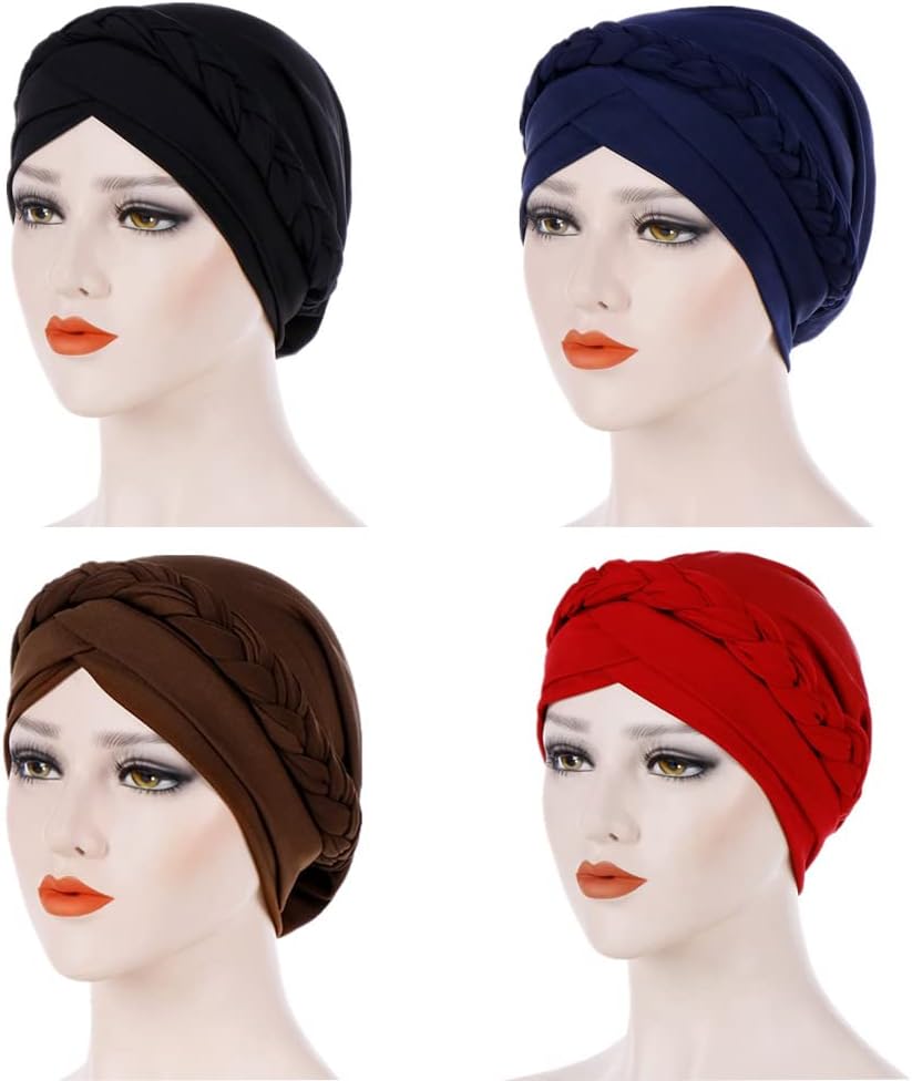 Fxhixiy Hijab Braid Silky Turban Hats for Women Cancer Chemo Beanies Cap Headwrap Headwear