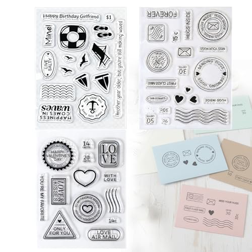 Rieoany Set de 3 Sellos de Silicona, Sellos Transparentes, Temas Náuticos Y de Aniversario, útiles Para Crear Tarjetas Y Scrapbooking