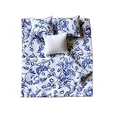 1:12 Scale Dollhouse Bedding Set for 6-Inch Dolls, 5-Piece Comforter, Pillows & Blanket, Realistic Mini Bedroom Accessories, Blue Floral & White Design