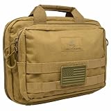 Exos Double Pistol Case - Tactical Double Soft Pistol Gun Bag - Handgun Carrying Case with Compartments - Hand Gun Storage Bag with MOLLE Webbing and Padded Interior - Designed in USA (Coyote Tan)