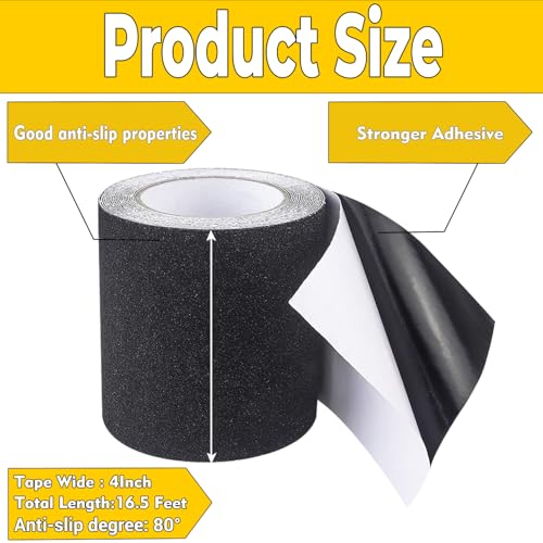 Image of Heavy Duty Anti Slip Grip Tape for Stairs Floor Outdoor /Indoor Waterproof 4 Inch x 16.5Ft Freads Non Slip Friction Tape Adhesive for Skateboards Stairs Ramps Black