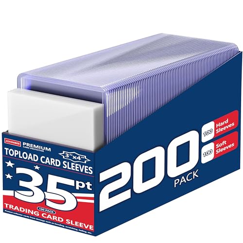 200 Card Sleeves Top Loaders for Cards 35pt 3x4 Clear (100Soft+100Hard)