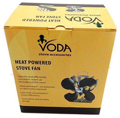 4-Blade Heat Powered Stove Fan for Wood / Log Burner/Fireplace increases 80% more warm air than 2 blade fan