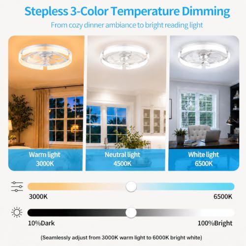 Image of Ceiling Fans with Lights and Remote - 20'' Low Profile Ceiling Fan (Beige, 20 INCH)