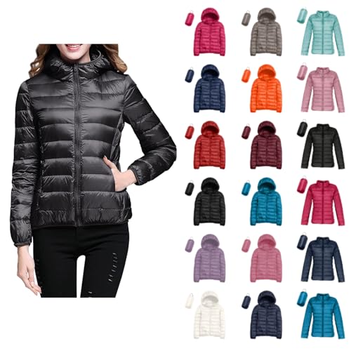 Aniywn Lightweight Short Puffer Jacket for Women Zip Long Sleeve Packable Hooded Down Coats Slim Winter Warm Cropped Outwear