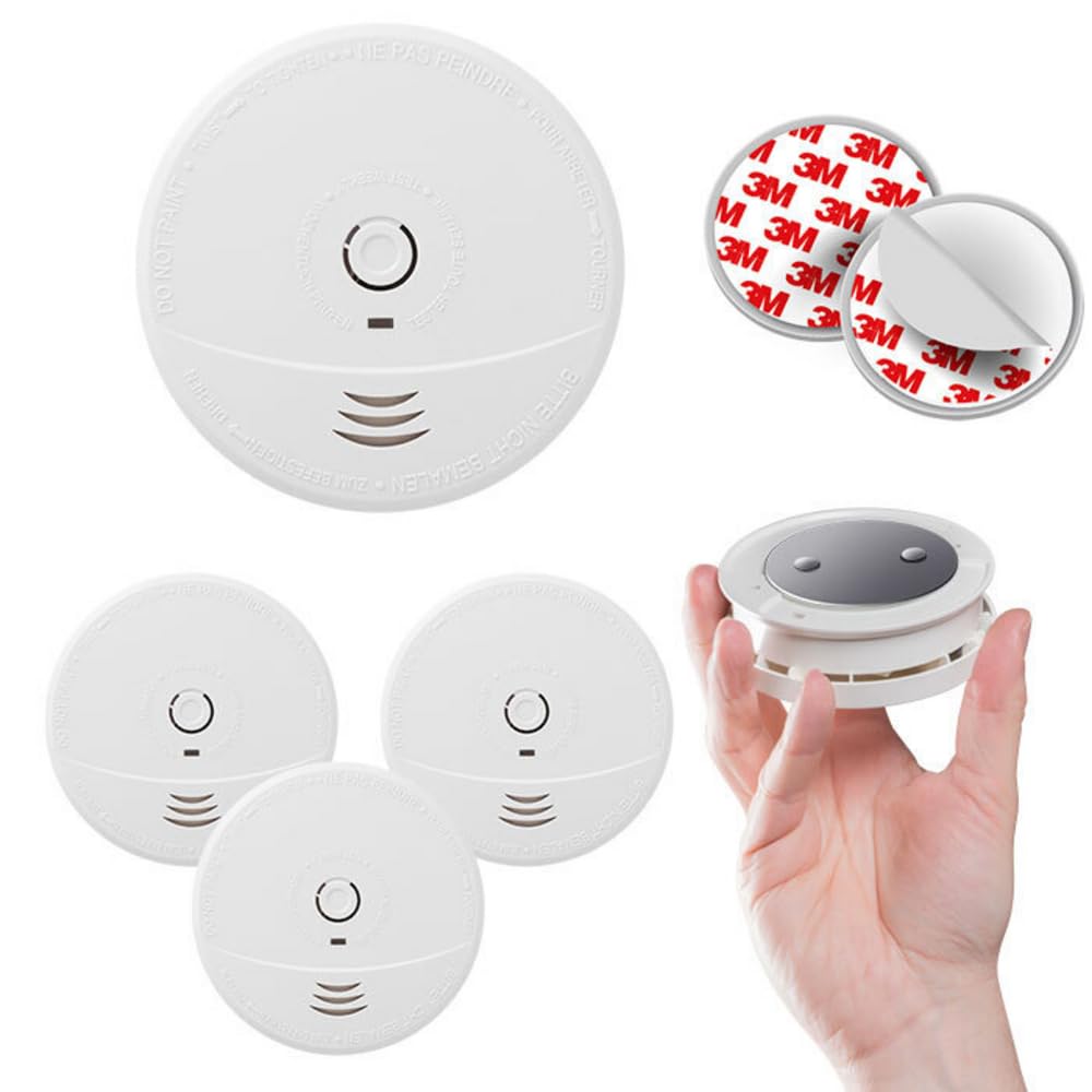 EVACUATE - Lot De 4 Détecteurs De Fumée NF - Supports Aimantés Fixation
