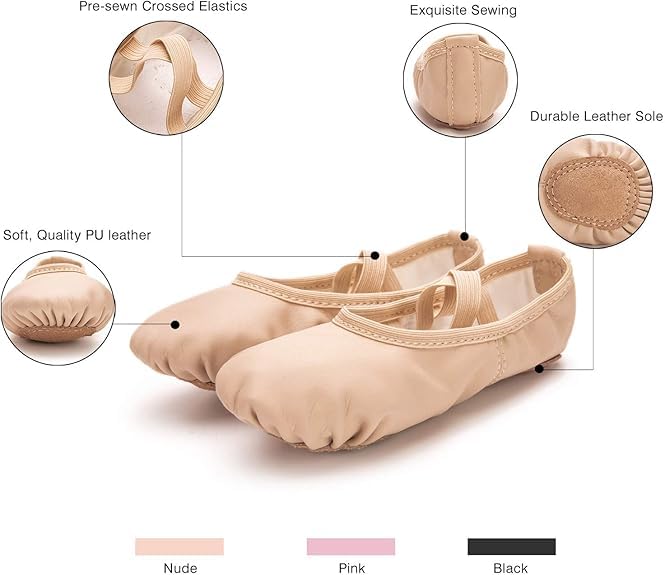 Ballet Shoes Dance Practice Slippers No-Tie Sole Yoga Gymnastics Shoes PU Flat Shoes (Skin Color, Small)