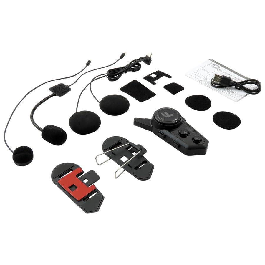 FITZROY Interfono Moto Bluetooth 5.3, Auricolare Casco Moto con Comunicazione 500m, Interphone Moto con Cancellazione Rumore CVC+DSP PRO, Condivisione Musica e Audio Multitasking, Impermeabile IPX6