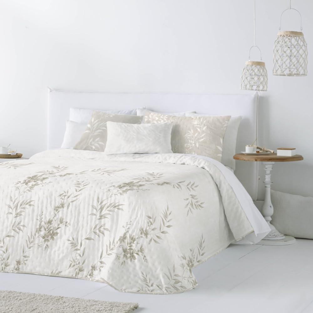 Fundeco Colcha bouti Modelo July Reversible para Primavera Verano (Beige, Cama 150/160 (250 x 270 cm.))
