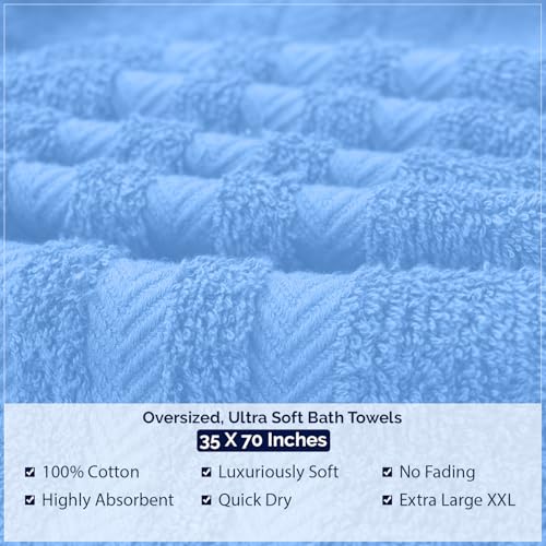 Image of DAN River 2 Pack Bath Sheets Extra Large 35x70, Large Bath Towels for Adults, XL Oversized Heavy Duty Towel Set, 600 GSM 100% Ring Spun Cotton, Soft Quick Dry, Medium Blue