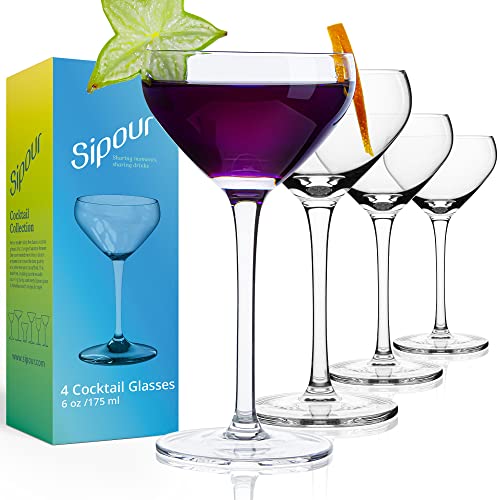 Verre à Cocktail - Lot de 4 Verres à Cocktail - Verres en Cristal Élégants, Soufflés à la Main, Capacité 17cl - Idéal pour des Soirées Chics et pour Siroter Différents Cocktails Cover