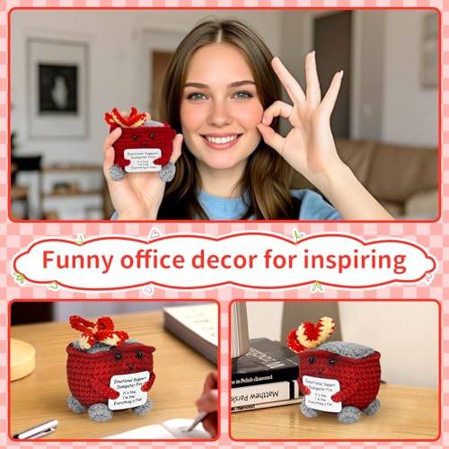 Image of Keyrose Emotional Support Dumpster Fire Crochet Doll, a Cute Funny Handmade Desk Accessories Office Decor, Birthday Gifts for Women Men with Positive Card(Red)