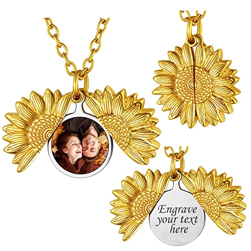 FindChic Collares de Girasol para Mujer Collar de Medallón Dorado Joyería Personalizada Foto Collar de Girasol Medallón Joyas Conmemorativas