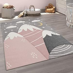 Tapijt Voor Kinderen Vloerkleed Kinderkamer Pastel 3D Bergen Modern, Maat:160×230 cm, Kleur:Grijs