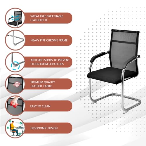 Image of GOYALSON Visitor Mesh Back and Chrome Base Suitable for Reception Home Conference Room Study Computer Restaurant Chair Cushioned seat Heavy Duty Chair (2, Black, Mesh Back)