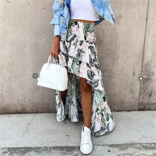 Women Long Skirt Summer Style Floral Printed High Waist Casual Bohemian Asymmetrical2