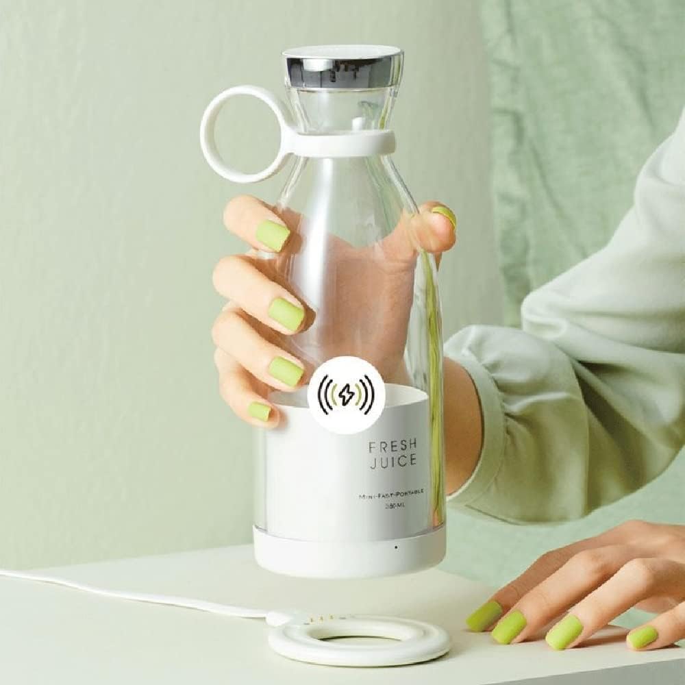 Mixeur Portable 350ML, Blender Smoothie Mini, Fresh Juice Bouteille, Multifonctionnel Personal Bottle avec USB Rechargeable (Blanc+Couvercle)