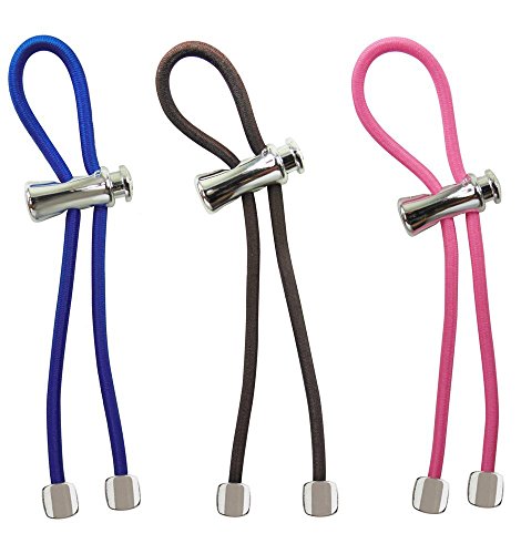 Pulleez Sliding Ponytail Holder, Set of 3 - Silver Nugget Metal Charms - Dk Brown/ Pink/ Dk Blue Elastic Hair Tie Bracelets