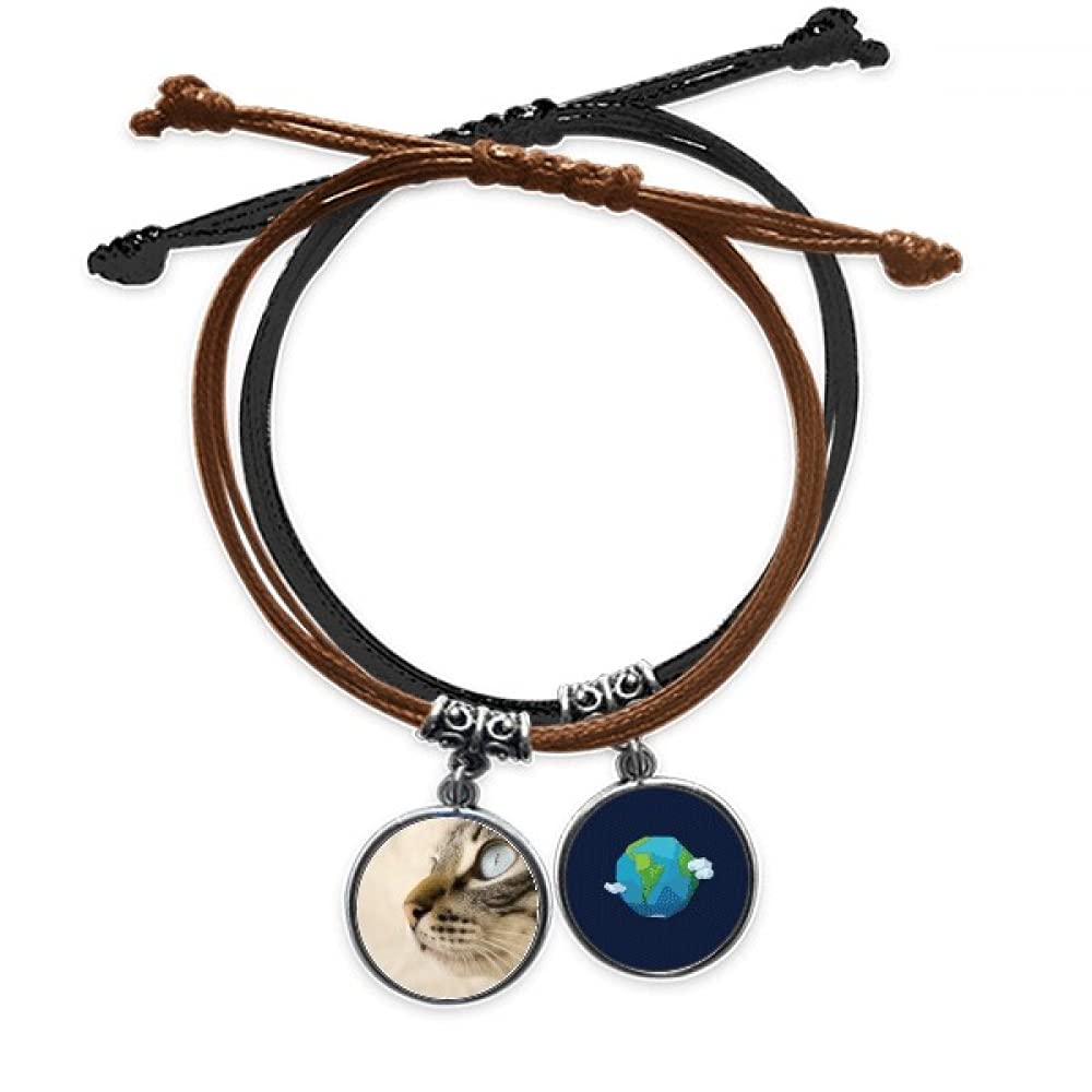 Pulsera de gato gris con ojo azul cadena cuero mano accesorios moda 3