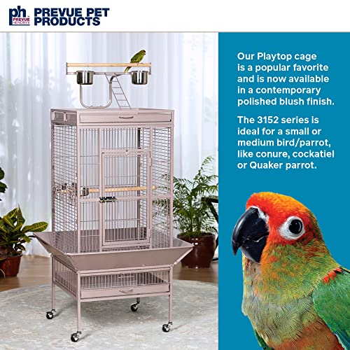 Image of Prevue Pet Products Playtop Bird Cage - Medium Cage with Wheels for Parrots, Conures, Cockatiels, & Similarly Sized Birds, with Rolling Stand and Seed Guard - Blush Finish