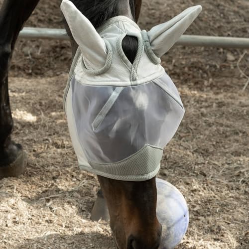 Equinavia Algard Soft Mesh Horse Fly Mask with Ear Protection and 45 UPF Rating | No Eye Irritation & UV Protection - Silver - Horse