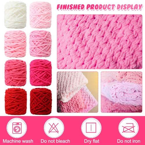 Image of Buryeah 8 Pack Chunky Chenille Yarn for Crocheting Soft Thick Fluffy Yarn for Hand Knitting Bulky Velvet Blanket Plush for Weaving DIY Crafts Each 3.5 oz 55 Yards (Pink Series)