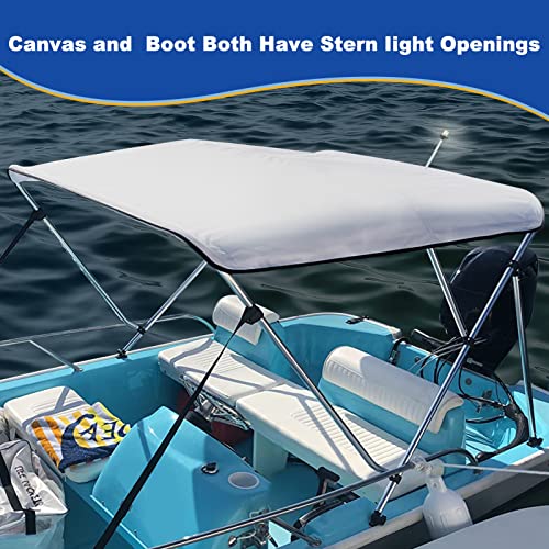 Gray 3 Bow Bimini Top Replacement Canvas For Boat With Light Hole And Storage Boot, Easy Install Zipper Sleeves, Heavy Duty Waterproof 600D Marine Sun Shade Boat Canopy Without Frame #TOP4