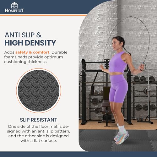 Image of Soft Foam Exercise Floor Mats, Interlocking Puzzle EVA mat tiles For Gym, Garage, Home, Office, Workouts, Yoga, Kids Play, Weights and workout Studio - 60 x 60cm (8 Mats - 32 Sq Ft)
