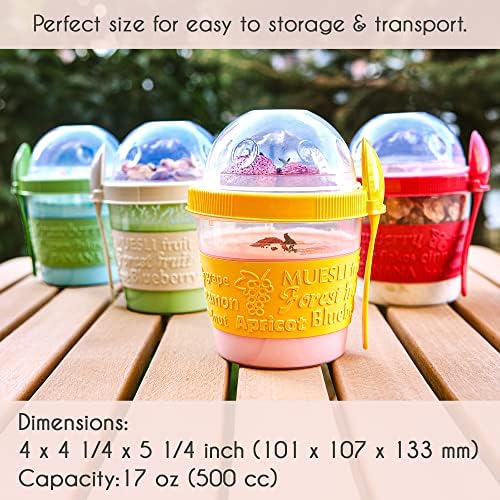 Crystalia Reusable Yogurt Cups with Lids Set of 4 500ml BPA FREE Breakfast On The Go Travel Container, Dishwasher Safe Fruit Container with Screw Lid, Yoghurt Pots Overnight Oats Jar, Parfait Cups