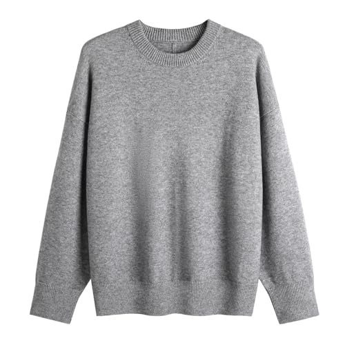 IMTRASO Oversized Classic Crew Neck Pullover Sweater Soft Basic Knit Long Sleeve Casual Wear Trendy Outfits for Women (Medium Grey)