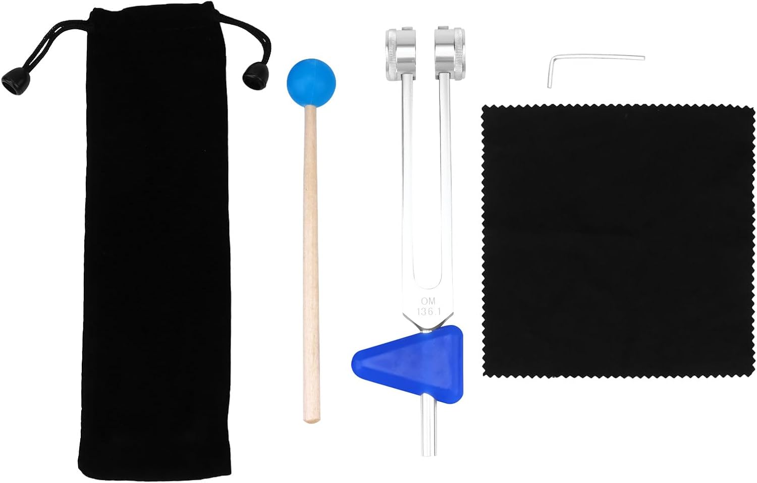 Aluminum Alloy Healing Tuning Fork Set 6pcs with Blue Triangular Silicone, Fabric Bag, and Mallet for Yoga Sound Therapy and Stress Relief Random Color