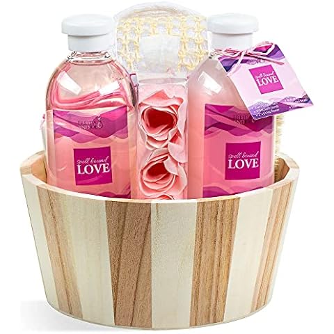 Freida and Joe Spell Bound Love Gift Basket: Perfect for Her for Any Occasion Includes Shower Gel, Bubble Bath, Bath Bombs, Rose Soap, Loofah & More Cover