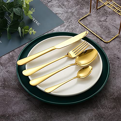 Juego de Cubiertos de Acero Inoxidable, 24 Piezas, Caja de Regalo, Mango de Color de Lujo, Tenedor, Cuchara y Cuchillo. Apto para lavavajillas (Rojo Dorado).