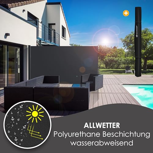 KESSER® Seitenmarkise ausziehbar Markise 180 x 300 cm Blickdicht Sichtschutz & Windschutz für Garten Balkon & Terrasse, Seitenrollo mit Wandhalterung, inkl. Wettercover & Montagezubehör, Dunkelgrau