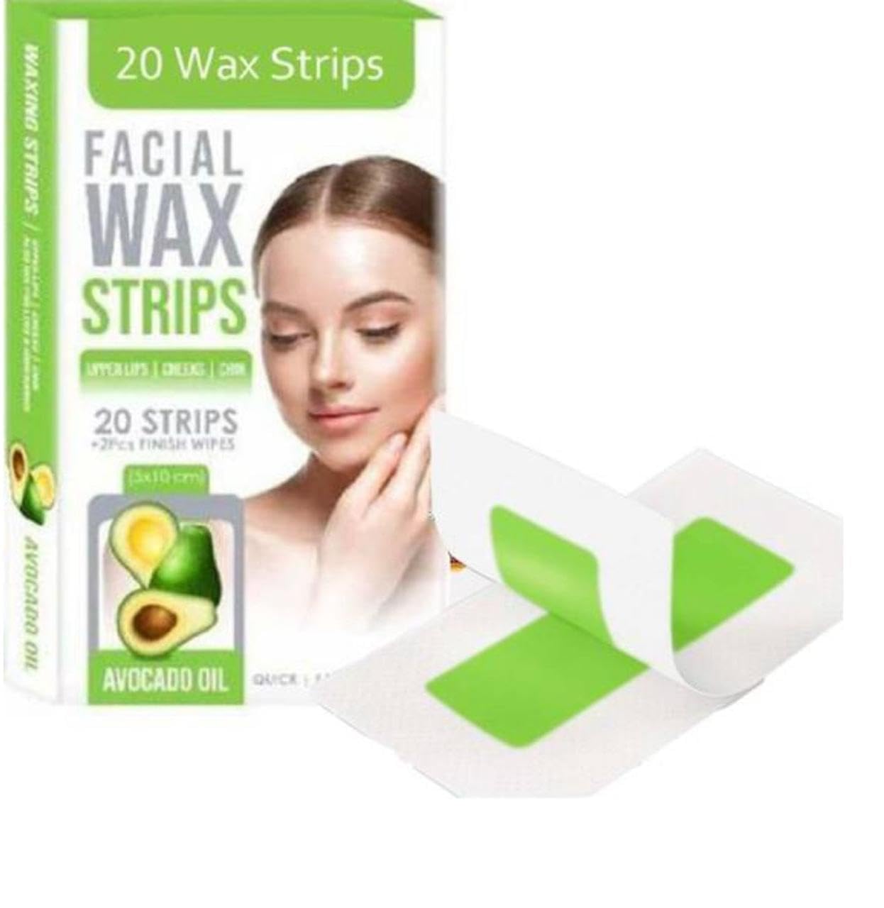 Facial Wax Strips for Face, Upper Lip & Chin – Avocado Oil, 20 Ready-to-Use Strips + 2 Soothing Wipes | Deeply Nourishing & Gentle Hair Removal for Smooth, Glowing Skin-image-42