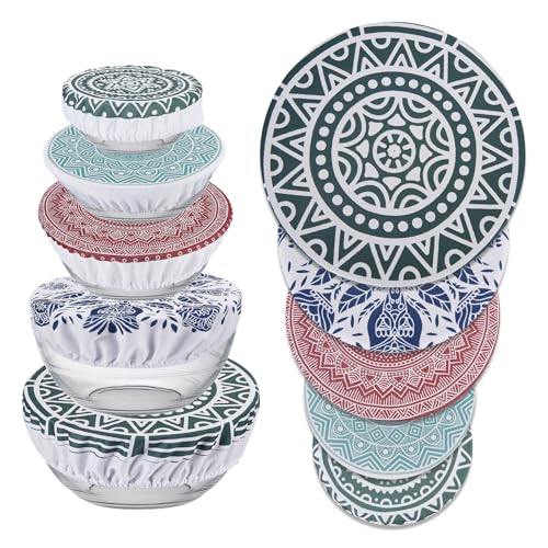 NICENEEDED 5 fundas reutilizables para cuencos, tapas de tela elástica de 5 tamaños, cubierta de almacenamiento elástica, tapa de cuencos de tela elástica para recipientes, tarros de cocina