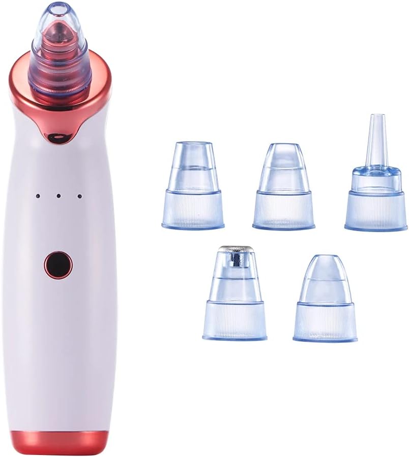 Blackhead Remover Pore Vacuum Cleaner -VWMYQ Electric Blackhead Remover Vacuum Face Blackhead Pore Cleaner Vacuum Whitehead Remover Tool USB and 5 Different Suction Head Shape(White)
