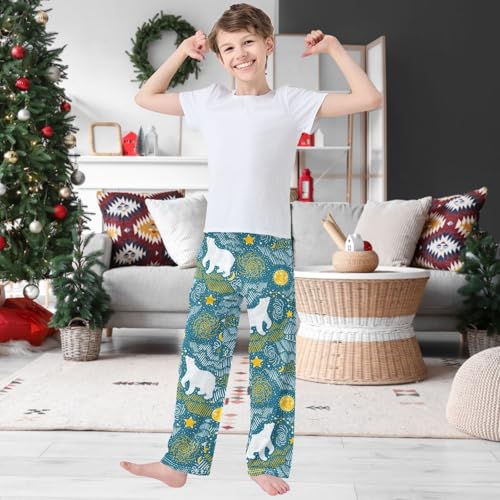 Boy's Pants Polar Bear Moon Star Galaxy Jogger Pants Elastic Waist Long Bottoms Trousers with Pockets 6-14 Years2