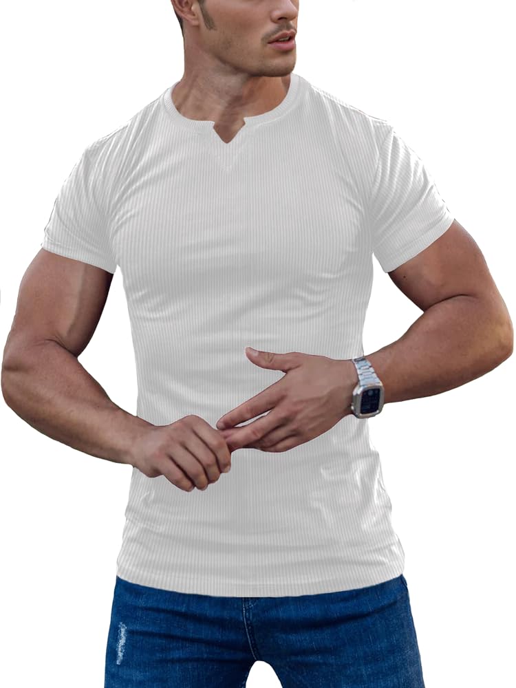 Agilelin Camiseta Manga Corta/Larga Hombre Basica,Camisetas V-Neck Transpirable,tee Ajustado Casual