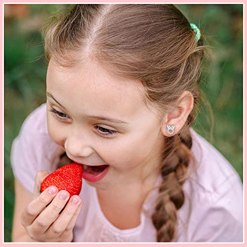 925 Sterling Silver Earrings,8 Pair Silver Studs Earrings for Women Hypoallergenic Kids Earring Sterling Silver Stud Earring for Teenage Girls Ages 3-18 Childrens Cubic Zirconia Stud Set