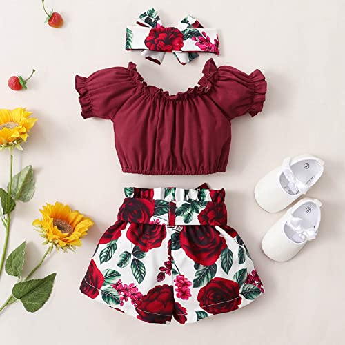 DDDHL Macacão infantil 2024 para meninas, camiseta de manga curta, estampas florais, shorts, faixas