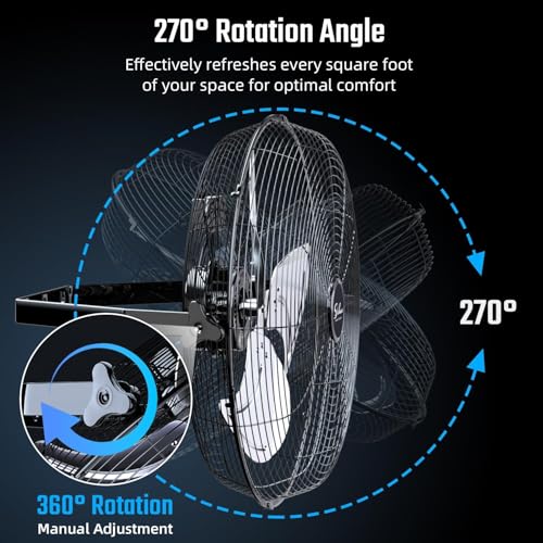 Image of Simple Deluxe 20 Inch Industrial Wall Mount Fan, 3 Speed Metal Fan for Warehouse, Greenhouse, Workshop, Patio, Factory and Basement, Black